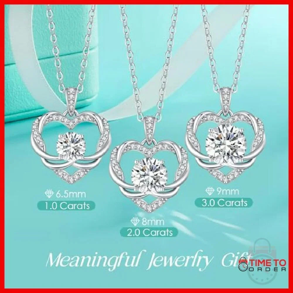 2 Carat Moissanite Heart Necklace Sterling Silver Adjustable Chain